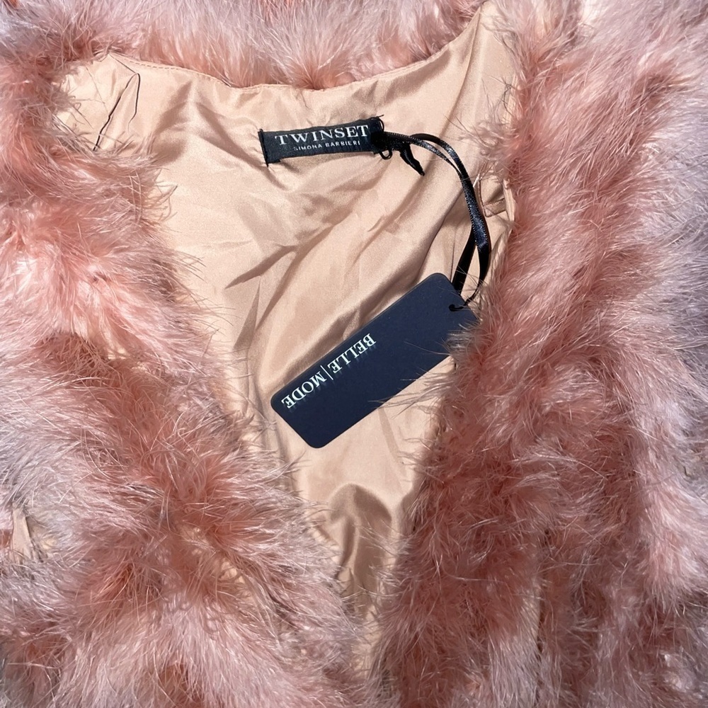 NWT TWINSET Italy genuine feather vest hip length size M in blush powder pink - Picture 5 of 12